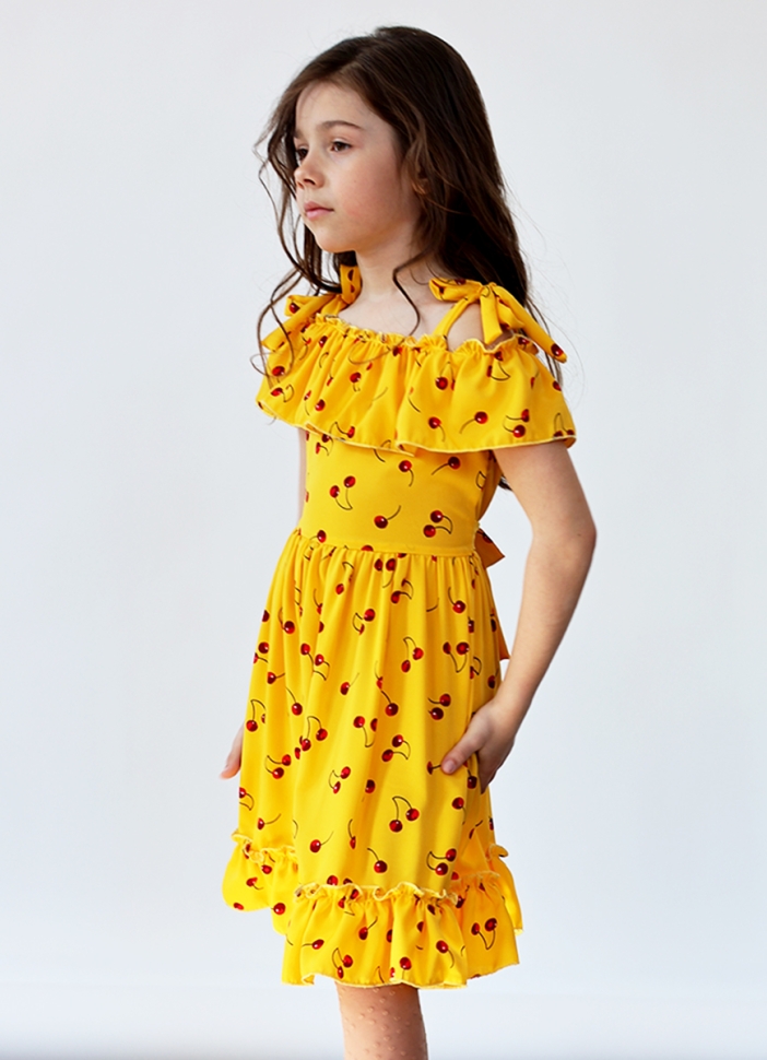 Платье для девочки вискоза БУШОН ST65, цвет желтый/вишня 