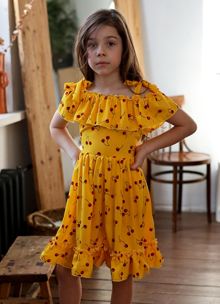 Платье для девочки вискоза БУШОН ST65, цвет желтый/вишня 