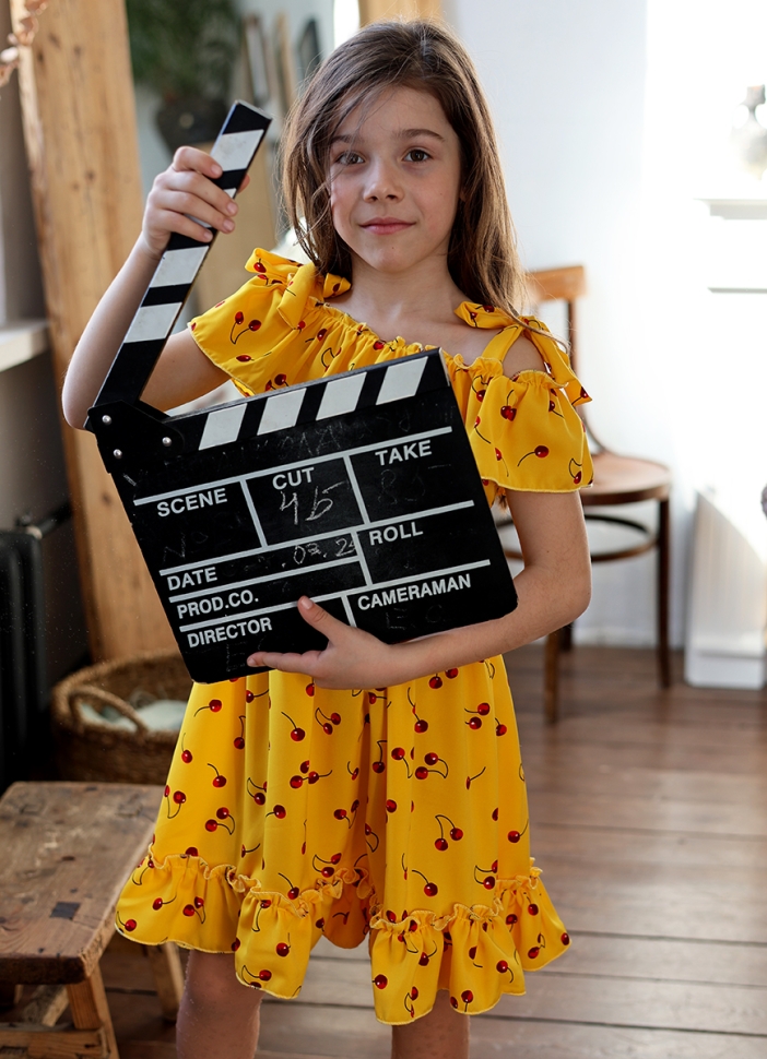 Платье для девочки вискоза БУШОН ST65, цвет желтый/вишня 