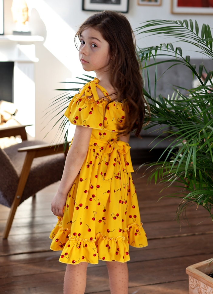 Платье для девочки вискоза БУШОН ST65, цвет желтый/вишня 