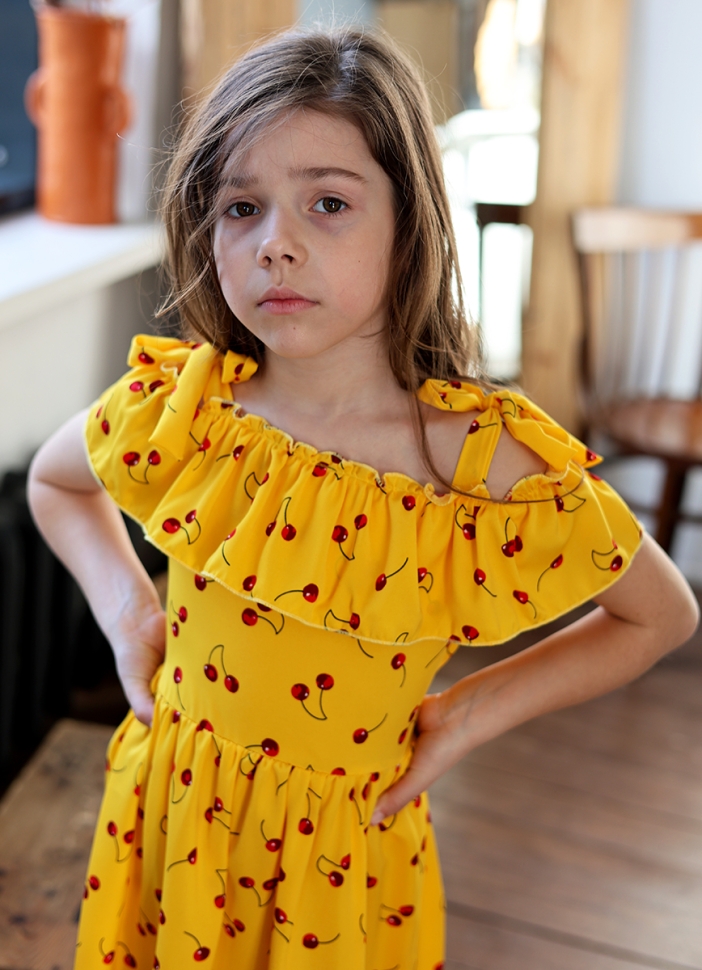 Платье для девочки вискоза БУШОН ST65, цвет желтый/вишня 