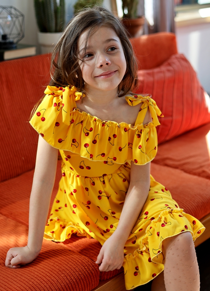 Платье для девочки вискоза БУШОН ST65, цвет желтый/вишня 