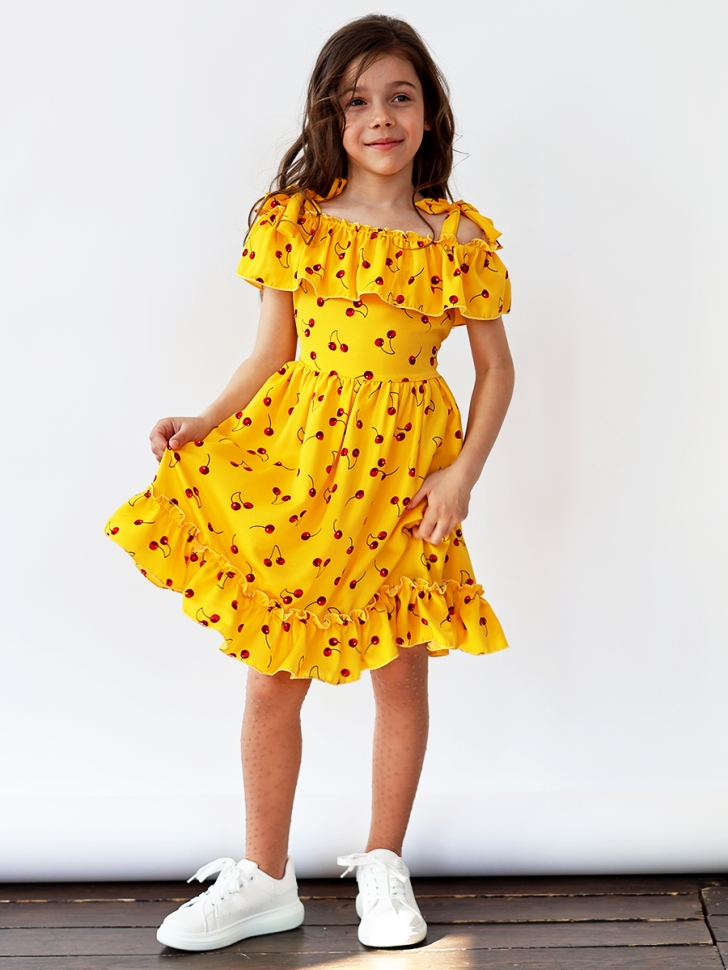 Платье для девочки вискоза БУШОН ST65, цвет желтый/вишня 
