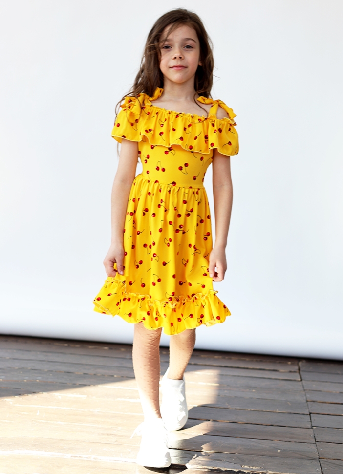 Платье для девочки вискоза БУШОН ST65, цвет желтый/вишня 