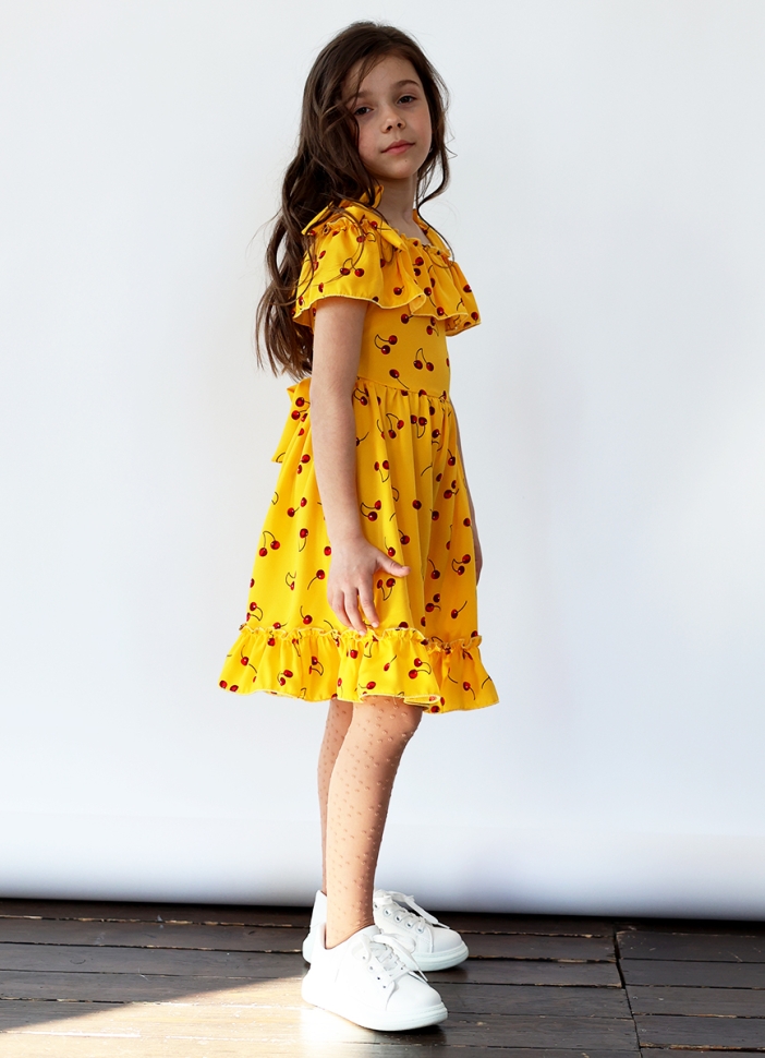 Платье для девочки вискоза БУШОН ST65, цвет желтый/вишня 