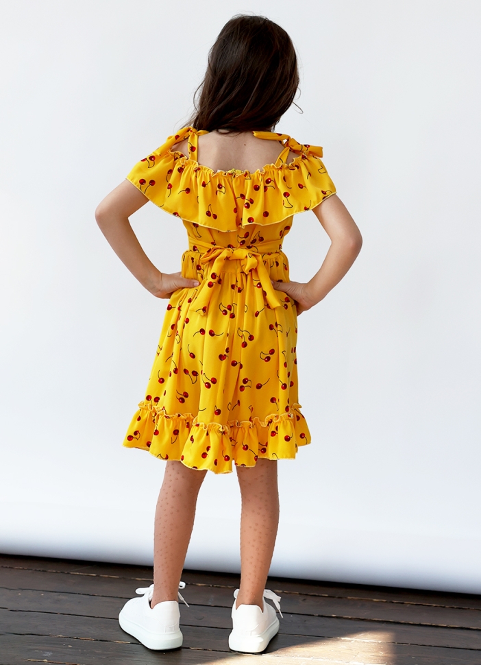 Платье для девочки вискоза БУШОН ST65, цвет желтый/вишня 