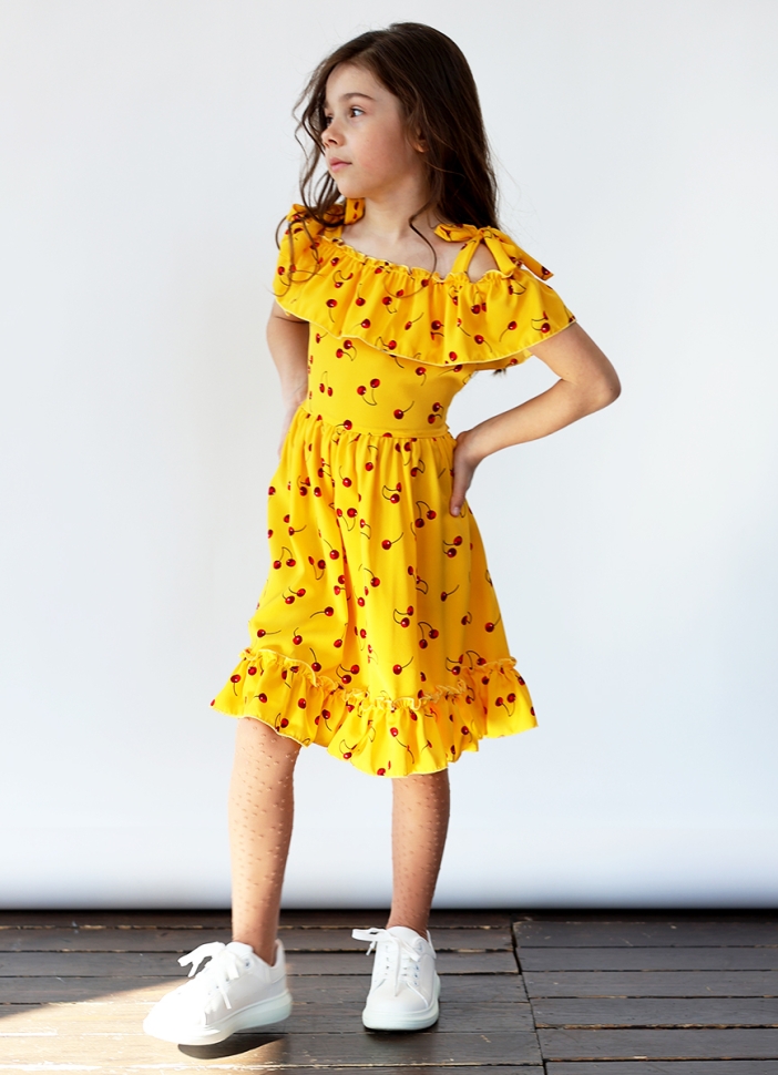 Платье для девочки вискоза БУШОН ST65, цвет желтый/вишня 
