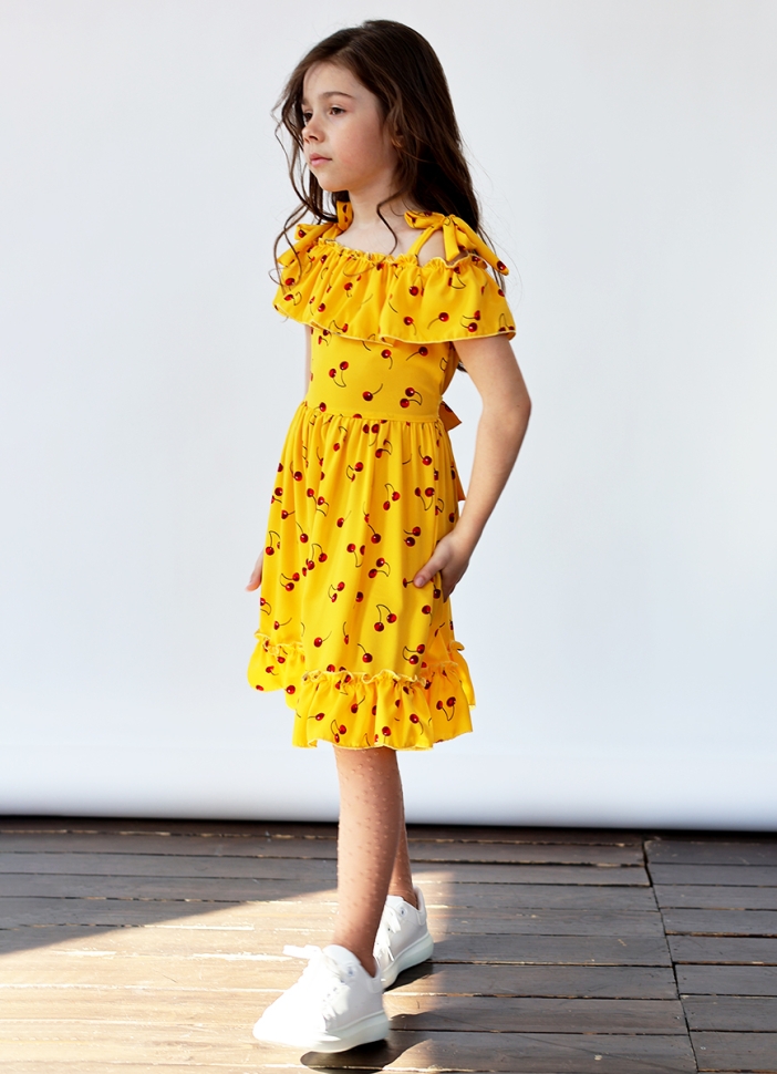 Платье для девочки вискоза БУШОН ST65, цвет желтый/вишня 