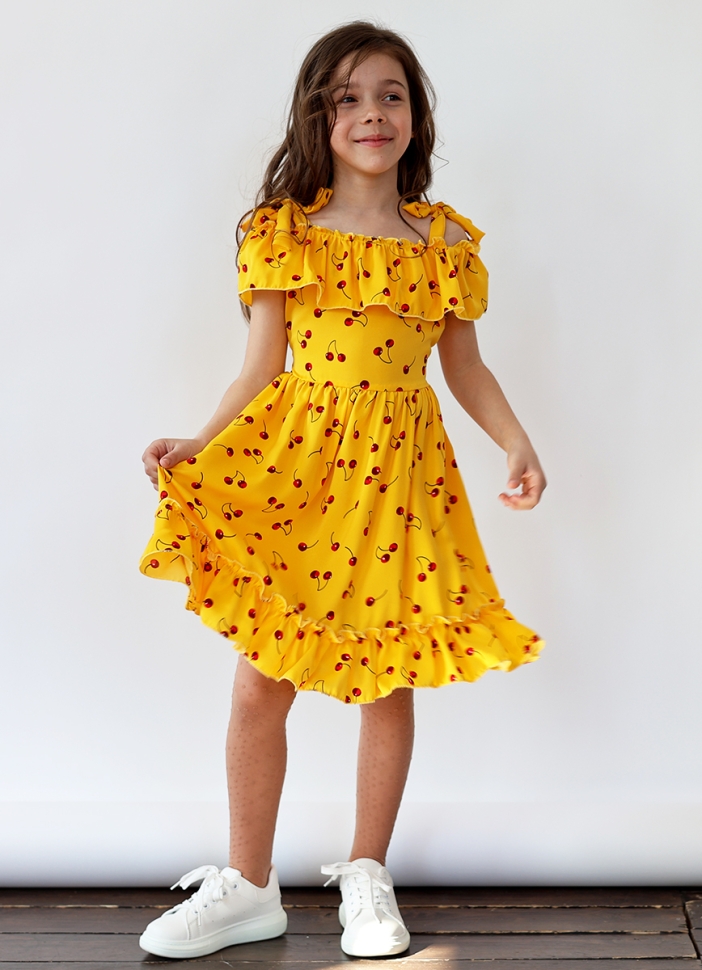 Платье для девочки вискоза БУШОН ST65, цвет желтый/вишня 