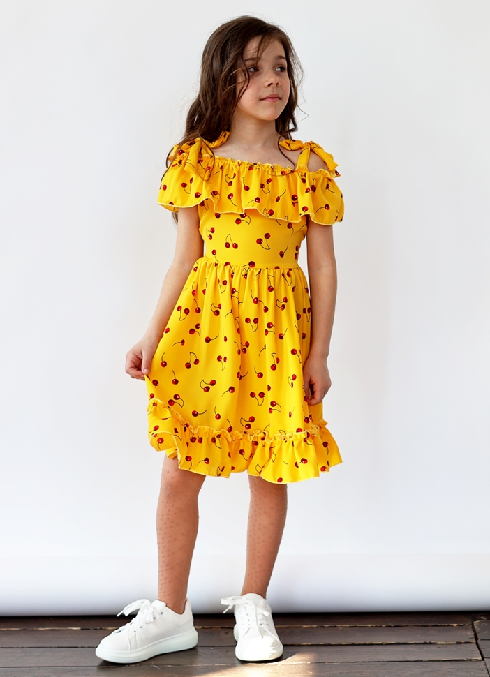Платье для девочки вискоза БУШОН ST65, цвет желтый/вишня 