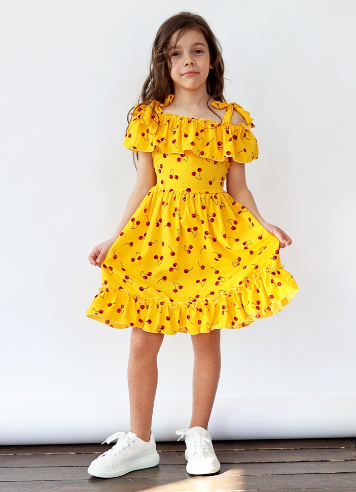 Платье для девочки вискоза БУШОН ST65, цвет желтый/вишня 