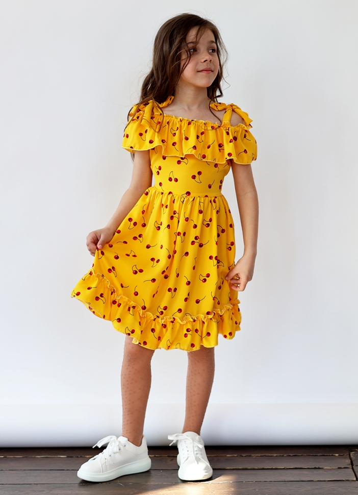 Платье для девочки вискоза БУШОН ST65, цвет желтый/вишня 
