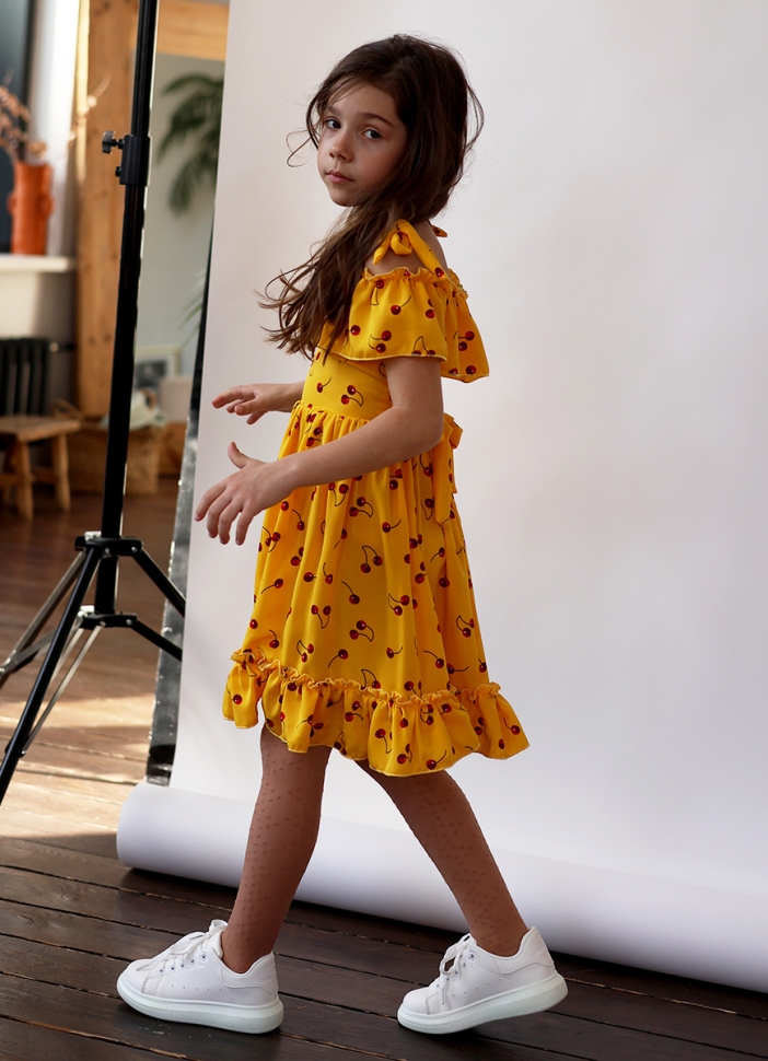 Платье для девочки вискоза БУШОН ST65, цвет желтый/вишня 