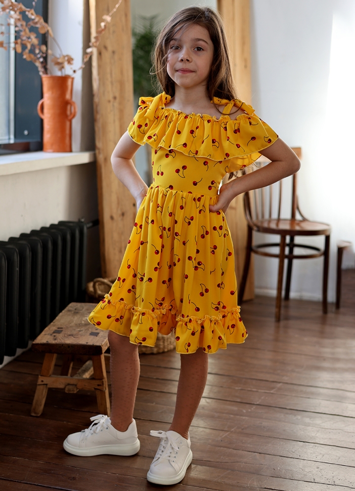 Платье для девочки вискоза БУШОН ST65, цвет желтый/вишня 