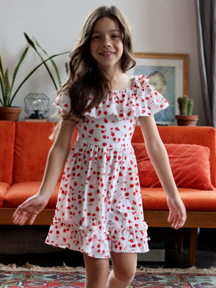 Платье для девочки вискоза БУШОН ST65, цвет белый/красный маки