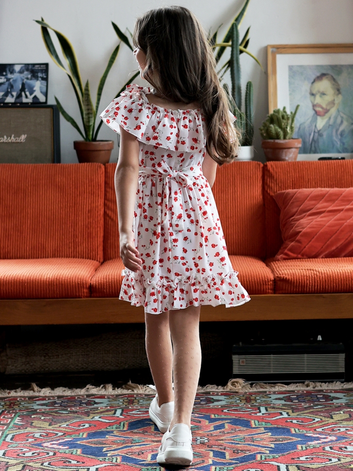 Платье для девочки вискоза БУШОН ST65, цвет белый/красный маки
