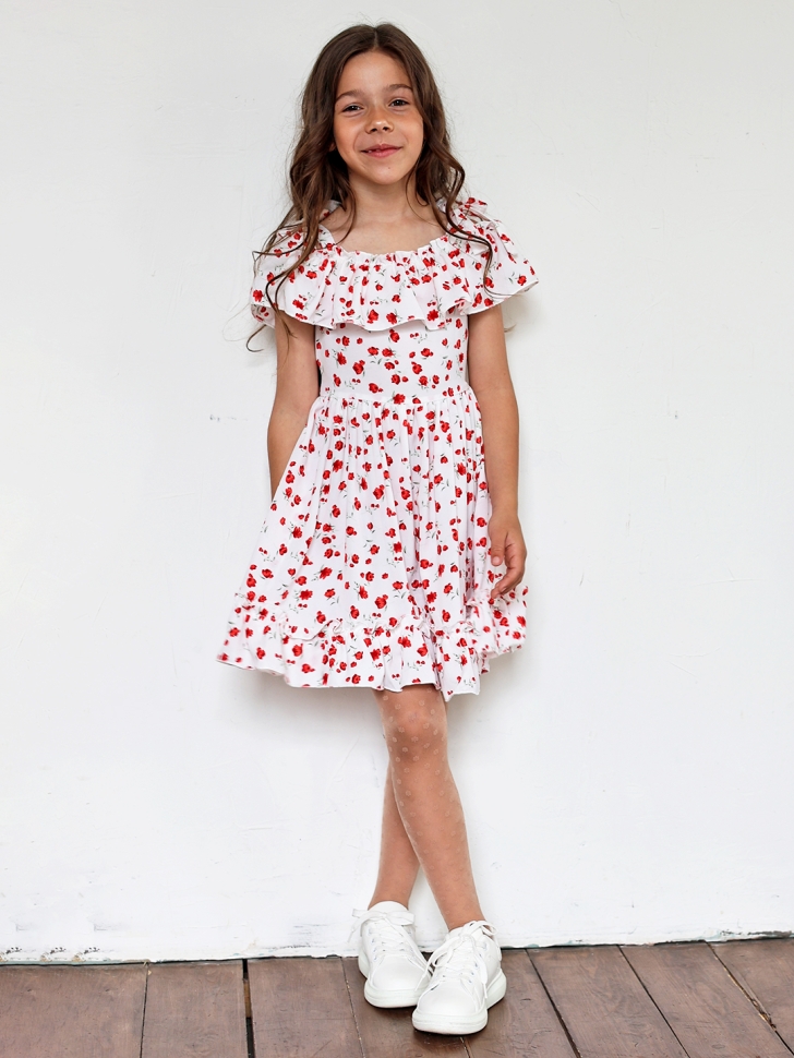 Платье для девочки вискоза БУШОН ST65, цвет белый/красный маки