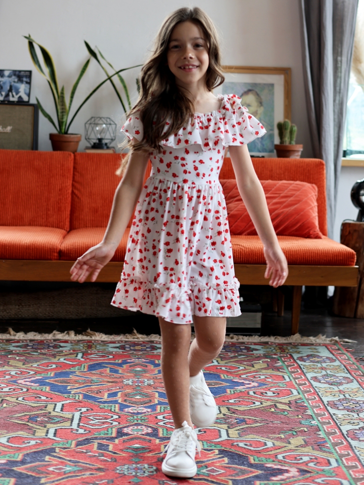 Платье для девочки вискоза БУШОН ST65, цвет белый/красный маки