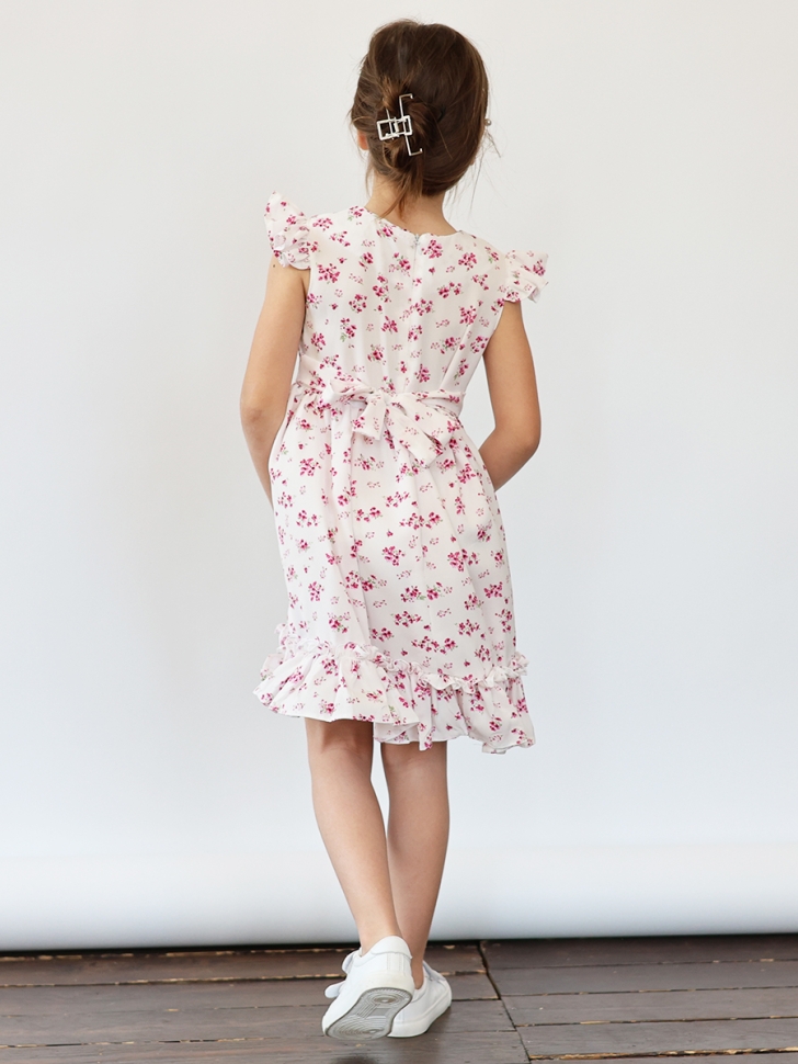 Платье для девочки вискоза БУШОН ST66, цвет белый/фуксия цветы 