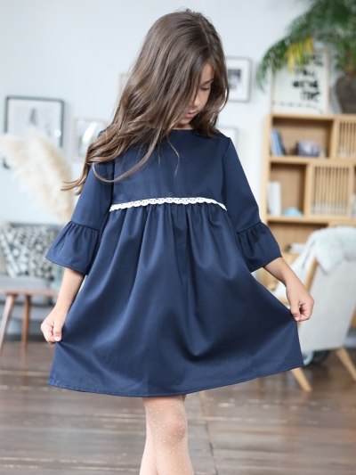 Платье для девочки школьное БУШОН SK44, цвет темно-синий