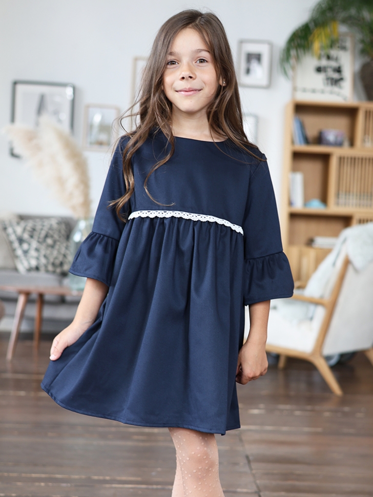 Платье для девочки школьное БУШОН SK44, цвет темно-синий