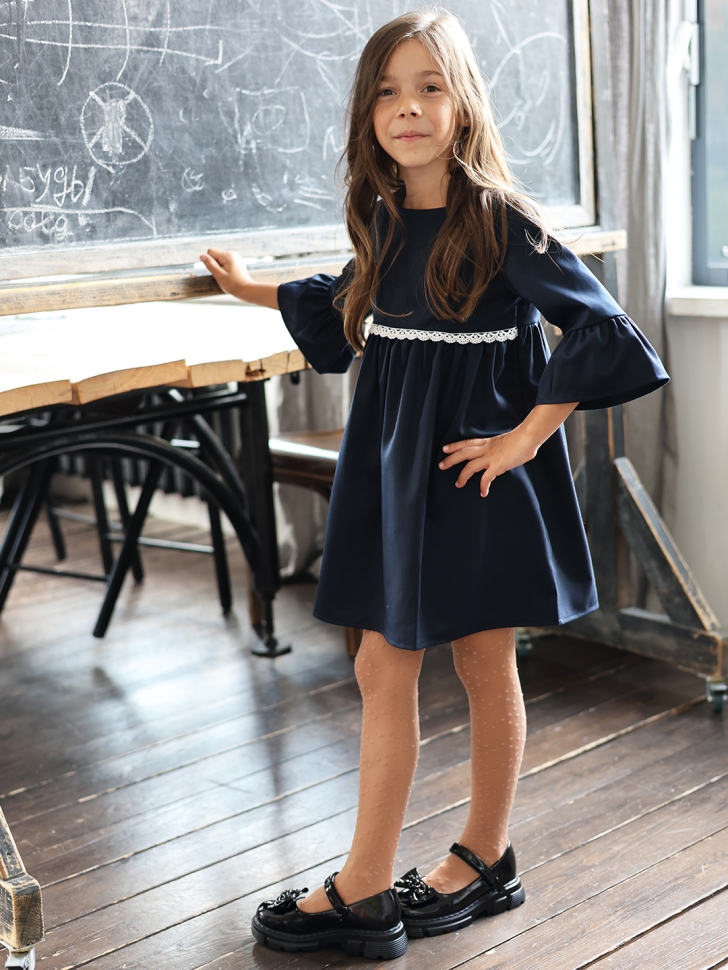 Платье для девочки школьное БУШОН SK44, цвет темно-синий