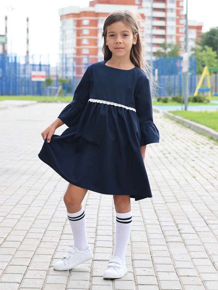 Платье для девочки школьное БУШОН SK44, цвет темно-синий