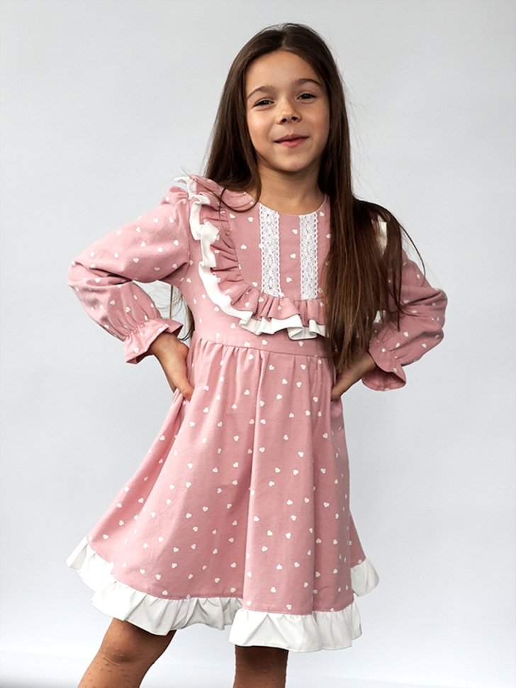 Платье для девочки нарядное БУШОН ST592, цвет розовый сердечки 