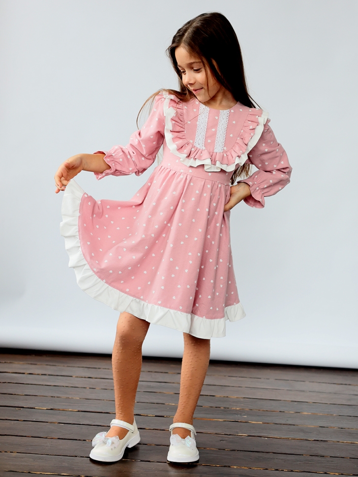 Платье для девочки нарядное БУШОН ST592, цвет розовый сердечки 