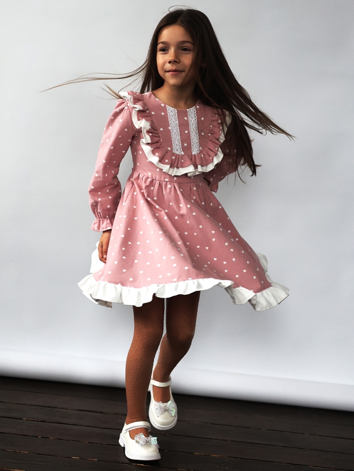 Платье для девочки нарядное БУШОН ST592, цвет розовый сердечки 