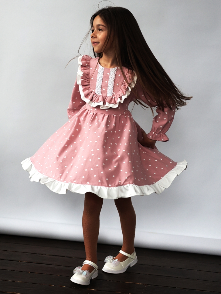 Платье для девочки нарядное БУШОН ST592, цвет розовый сердечки 