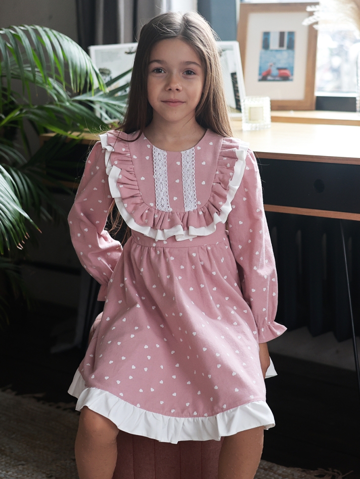 Платье для девочки нарядное БУШОН ST592, цвет розовый сердечки 