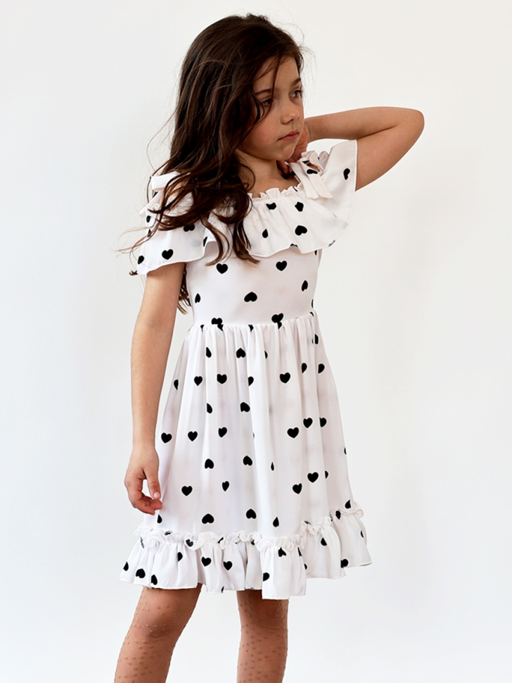 Платье для девочки вискоза БУШОН ST65, цвет белый/черный сердце