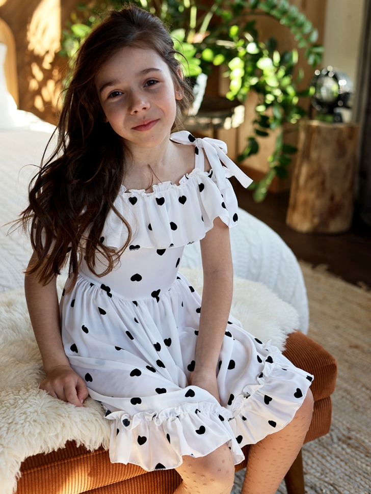 Платье для девочки вискоза БУШОН ST65, цвет белый/черный сердце