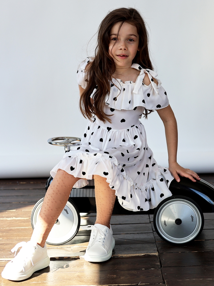 Платье для девочки вискоза БУШОН ST65, цвет белый/черный сердце