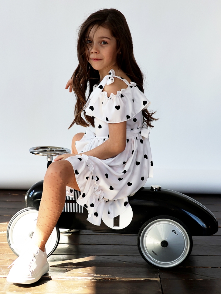 Платье для девочки вискоза БУШОН ST65, цвет белый/черный сердце