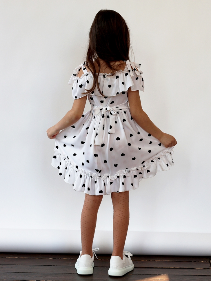 Платье для девочки вискоза БУШОН ST65, цвет белый/черный сердце