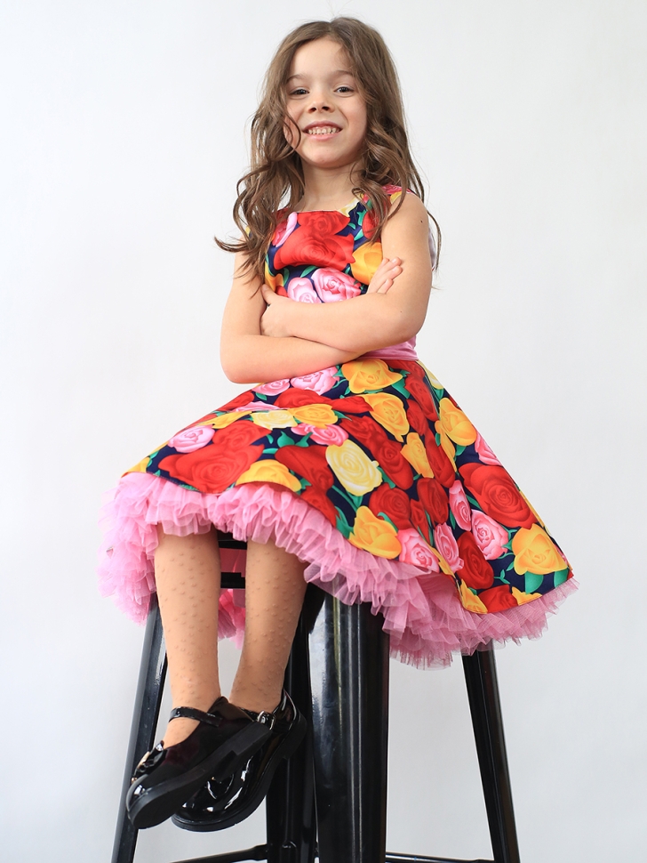 Платье для девочки нарядное БУШОН ST30, стиляги цвет мультиколор, принт цветы