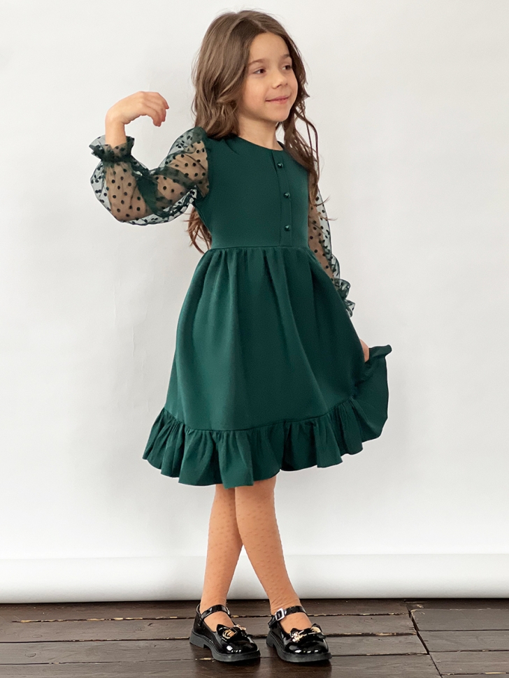 Платье для девочки нарядное БУШОН ST52, цвет изумрудный