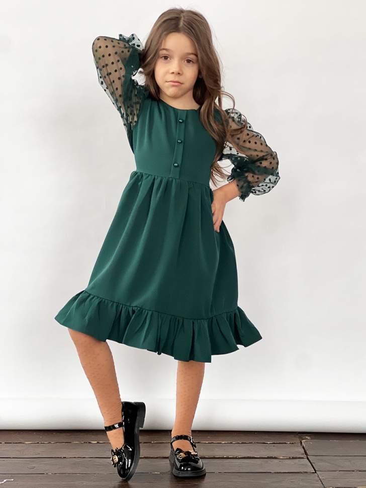 Платье для девочки нарядное БУШОН ST52, цвет изумрудный