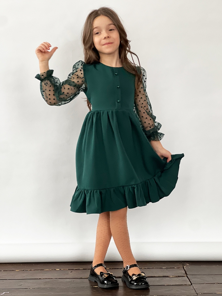 Платье для девочки нарядное БУШОН ST52, цвет изумрудный