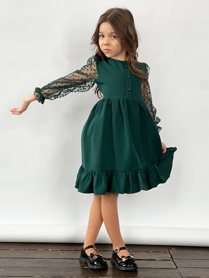 Платье для девочки нарядное БУШОН ST52, цвет изумрудный