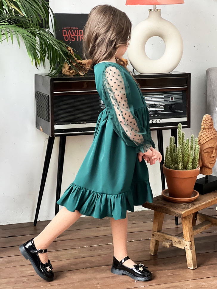 Платье для девочки нарядное БУШОН ST52, цвет изумрудный