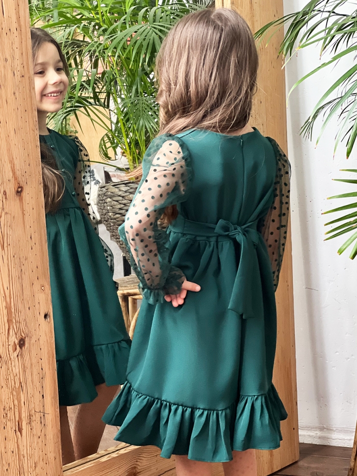 Платье для девочки нарядное БУШОН ST52, цвет изумрудный