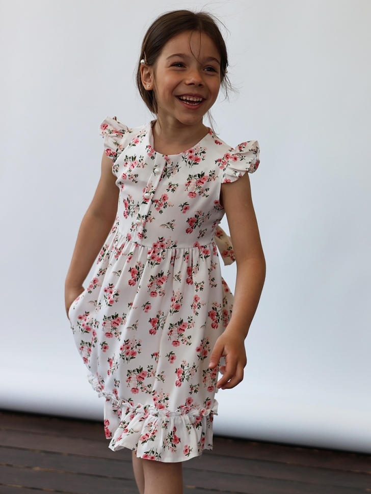 Платье для девочки вискоза БУШОН ST66, цвет молочный/розовый цветы