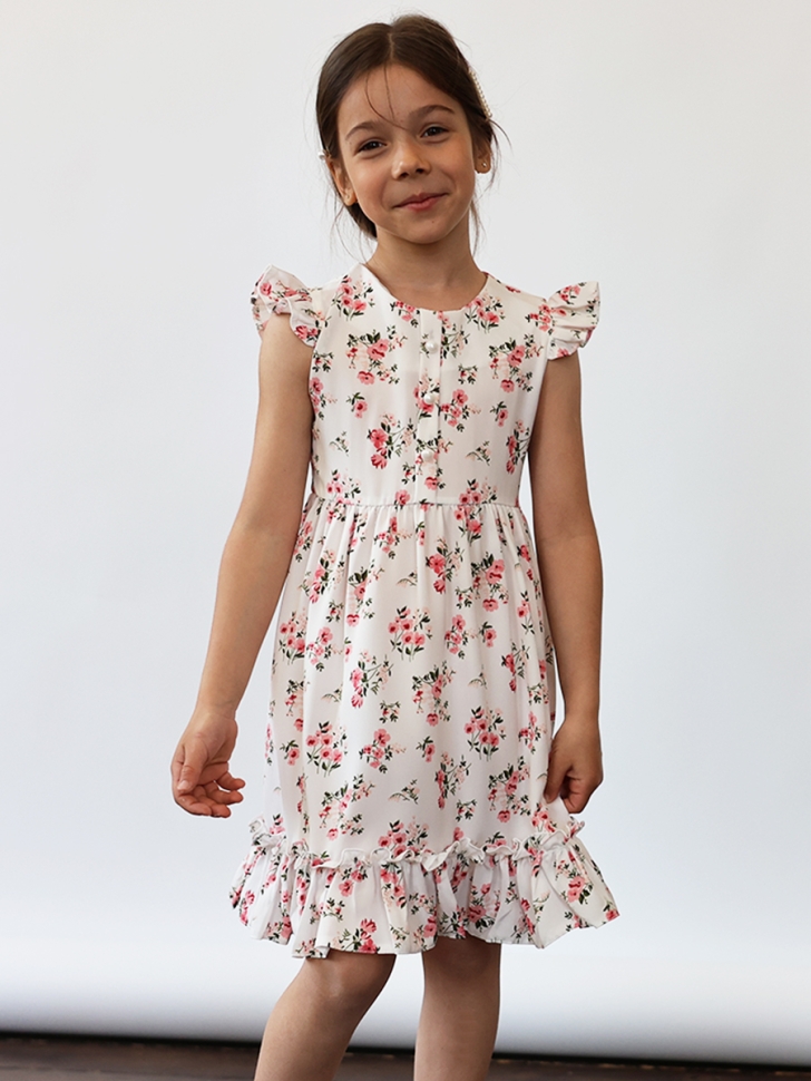 Платье для девочки вискоза БУШОН ST66, цвет молочный/розовый цветы