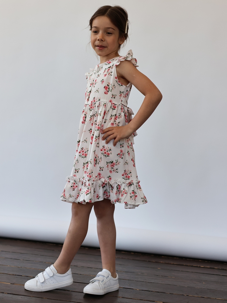 Платье для девочки вискоза БУШОН ST66, цвет молочный/розовый цветы