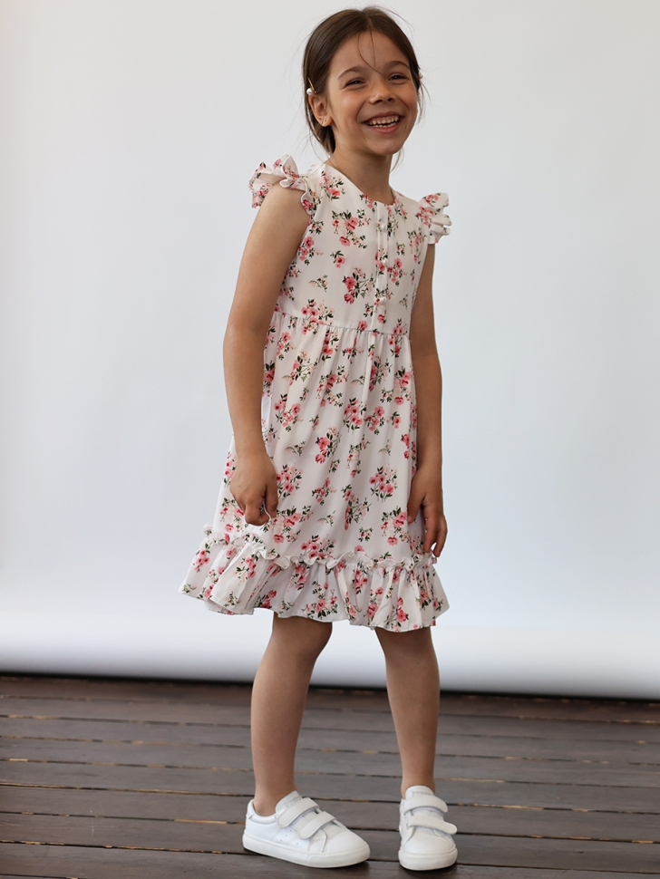 Платье для девочки вискоза БУШОН ST66, цвет молочный/розовый цветы
