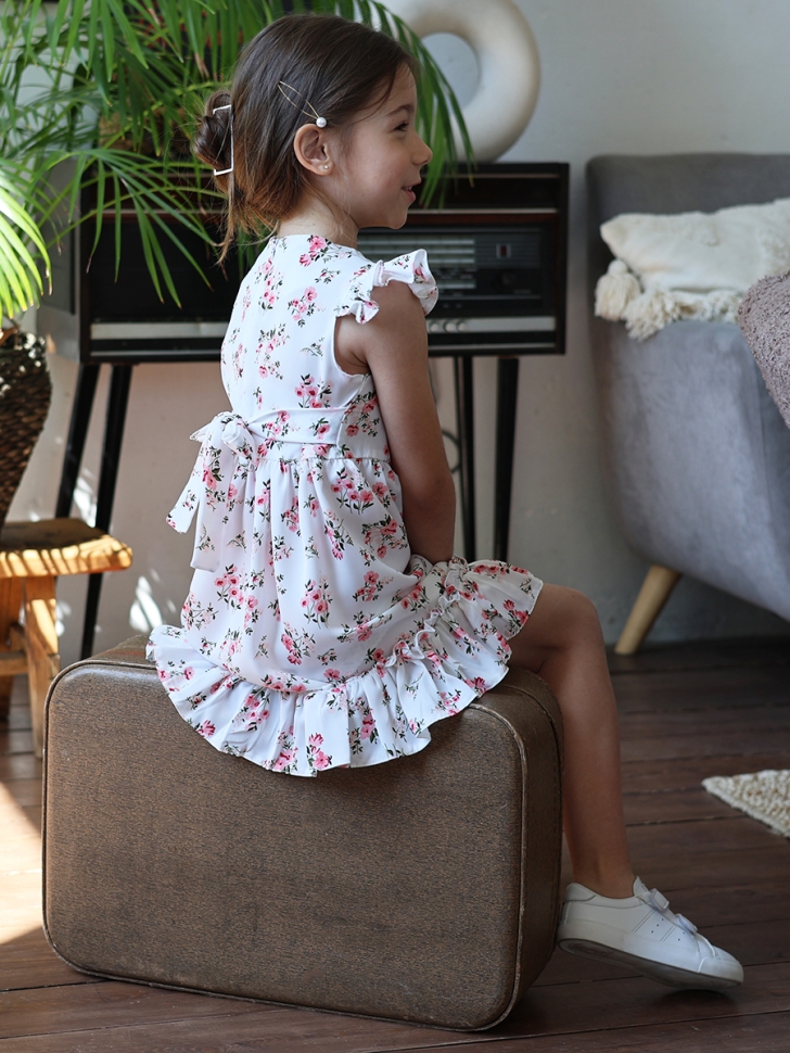 Платье для девочки вискоза БУШОН ST66, цвет молочный/розовый цветы