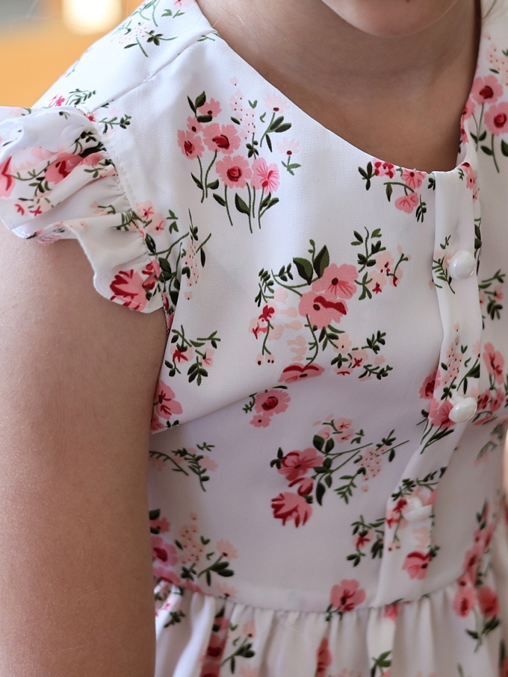 Платье для девочки вискоза БУШОН ST66, цвет молочный/розовый цветы